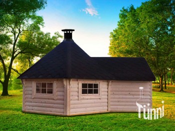 9.2 m² Grillkota mit Anbau, Grilkota; pavillon; grillpavillon; Grillhütte; Grill Kota; Grill Blockhaus; grillkota bausatz; Grillkota selber bauen; Grillkota kaufen; grillhütte kota; grillpavillon holz; Grillkota holz; grillkota preis; kombikota