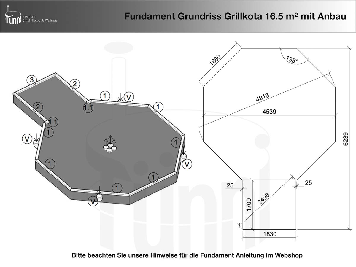 Fundamentplan Grillkota mit Anbau 16.5m² Fundamentplan Grillkota mit Anbau 16.5m²