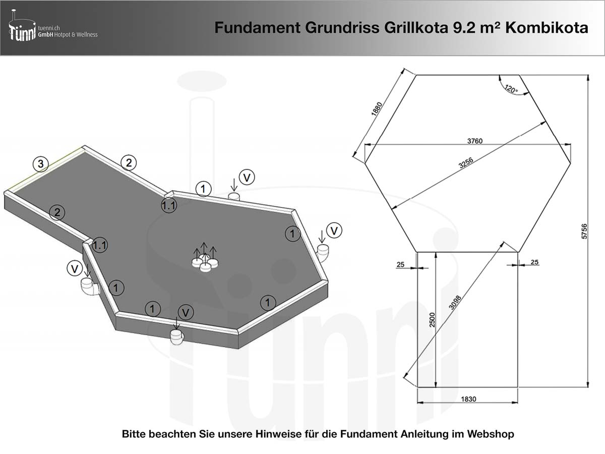 Fundamentplan Kombikota 9.2m² Fundamentplan Kombikota 9.2m²