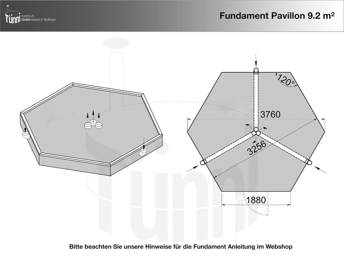 Fundamentplan Pavillon 9.2 m² Fundamentplan Pavillon 9.2 m²
