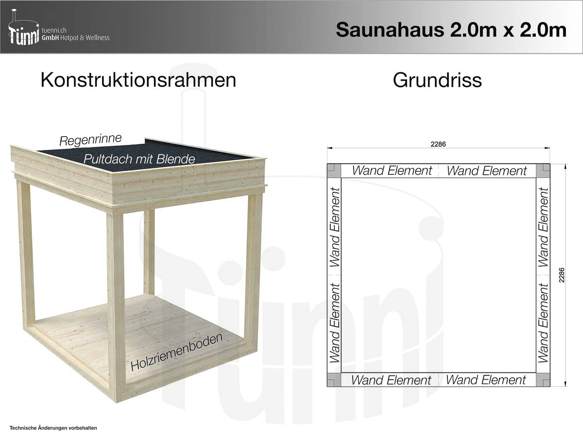 Fundamentplan Saunahaus 2m x 4m mit Umkleideraum