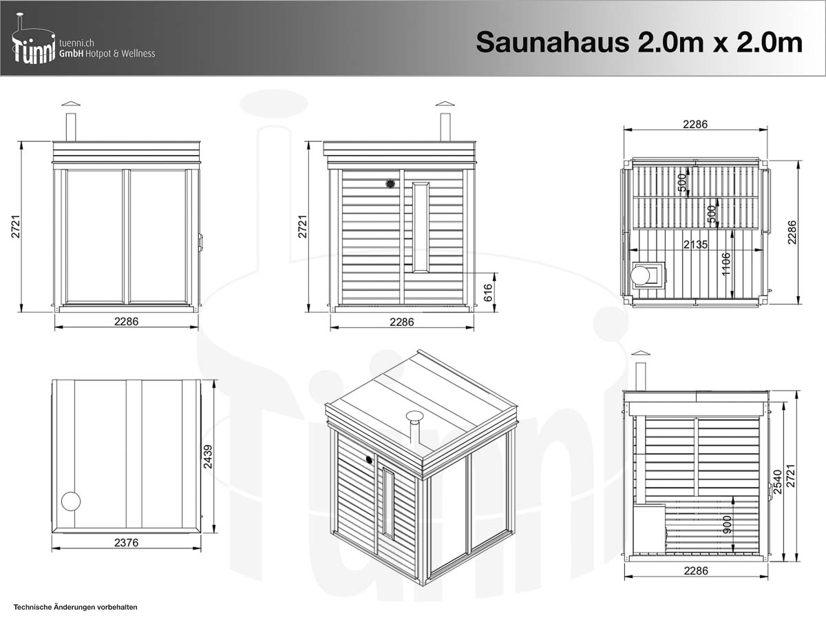 Zeichnung: Saunahaus 2.0m x 2.0m