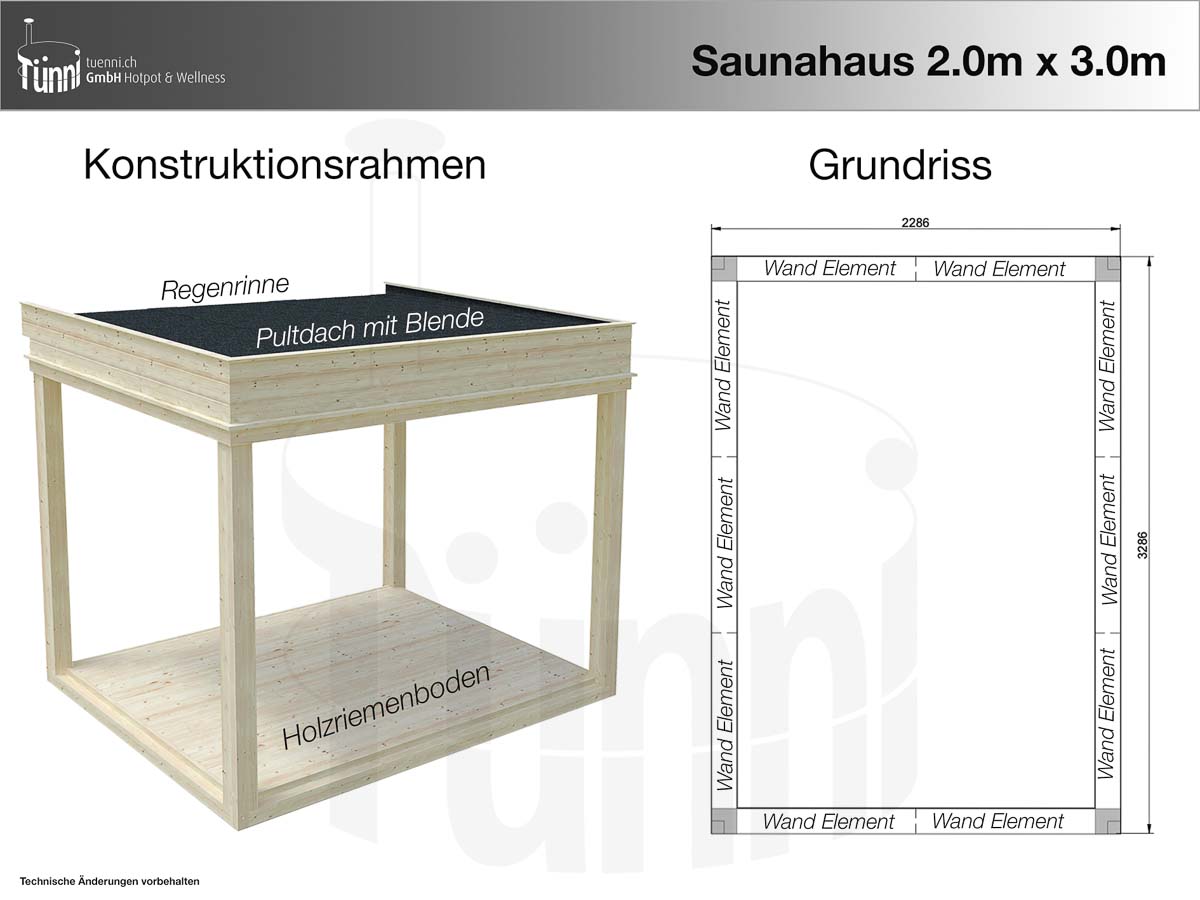 Fundamentplan Saunahaus 2m x 3m mit Umkleideraum