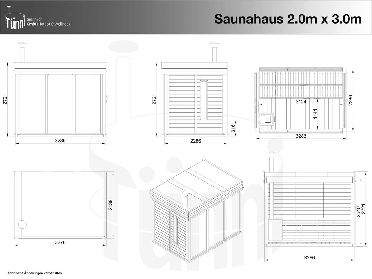 Zeichnung: Saunahaus 2.0m x 3.0m