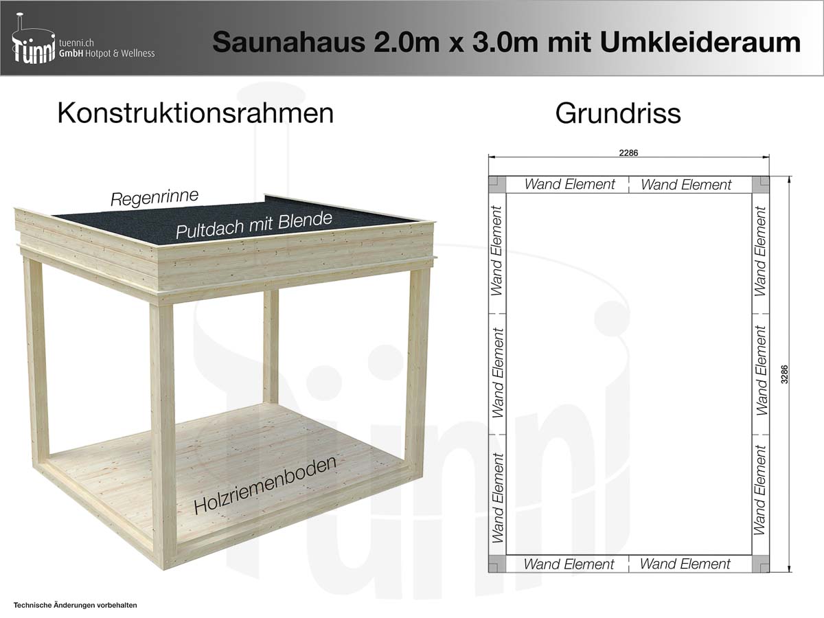 Fundamentplan Saunahaus 2m x 4m mit Umkleideraum
