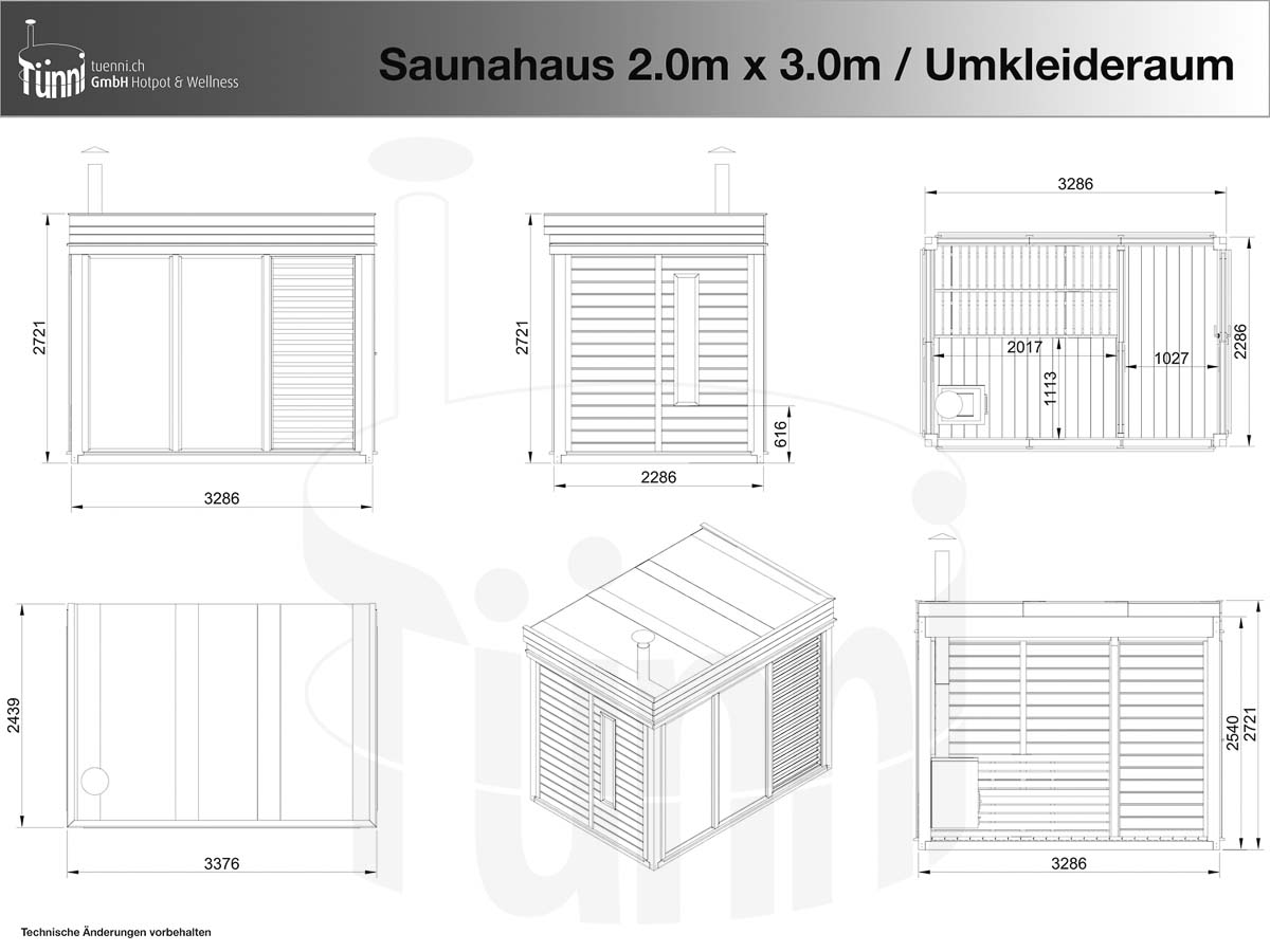 Zeichnung: Saunahaus 2.0m x 3.0m mit Umkleideraum