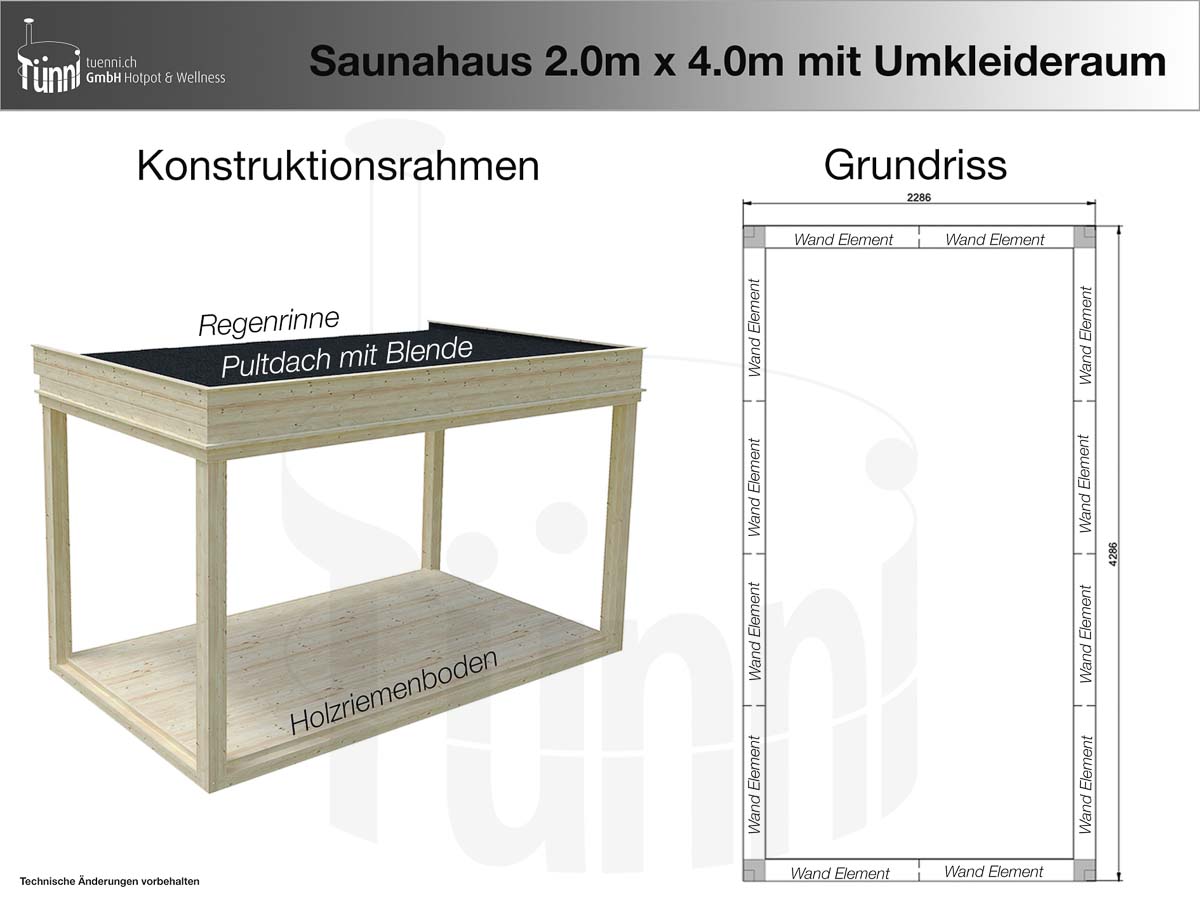 Fundamentplan Saunahaus 2m x 4m mit Umkleideraum
