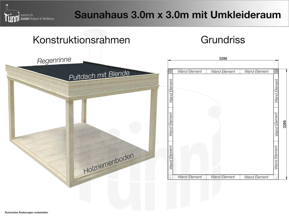 Fundamentplan Saunahaus 2m x 4m mit Umkleideraum Fundamentplan Saunahaus 3m x 3m mit Umkleideraum
