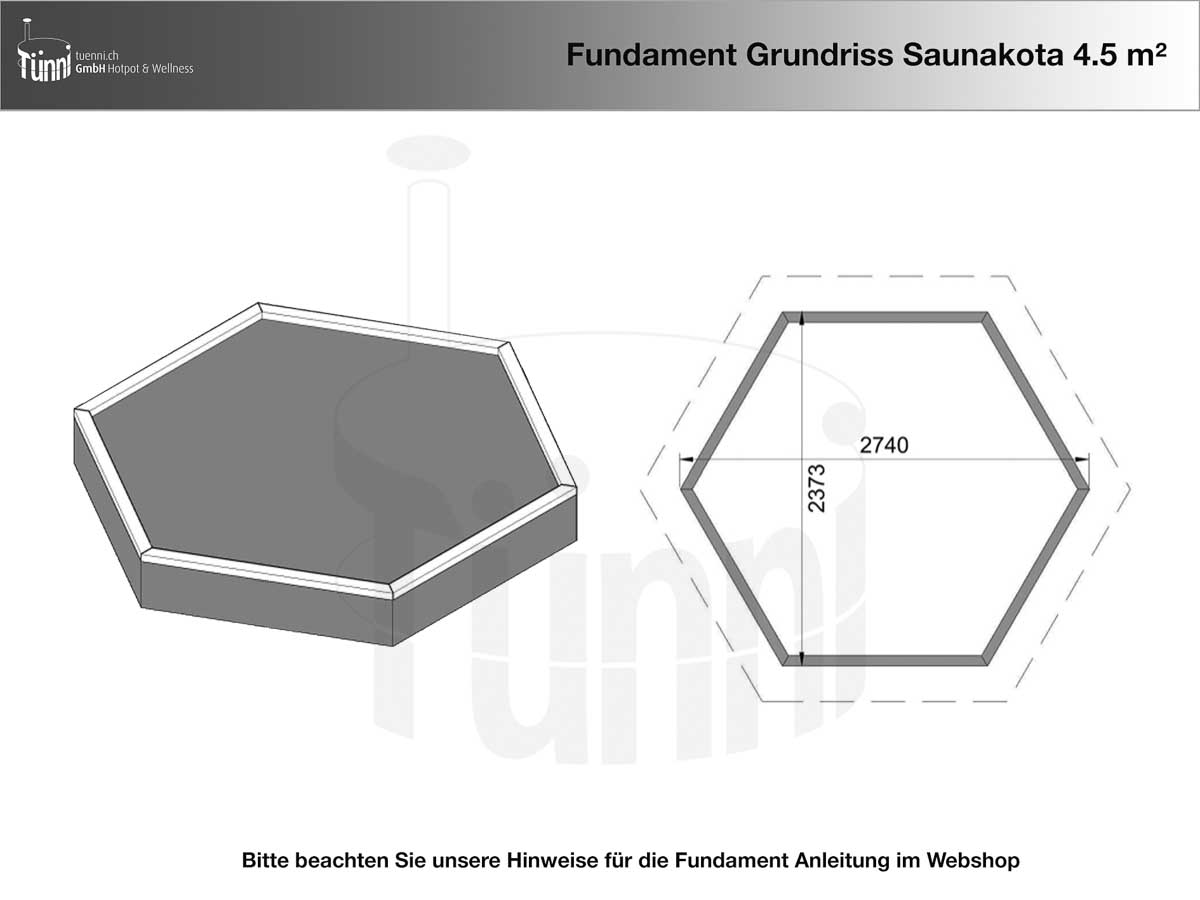 Fundamentplan Saunakota 4.5 m²