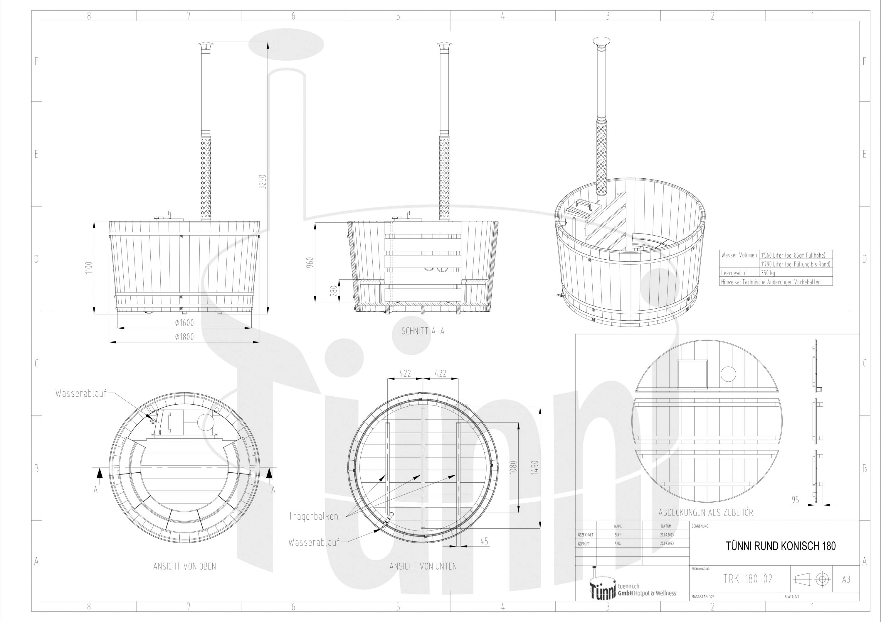 Hotpot Rund Konisch 180/160 cm