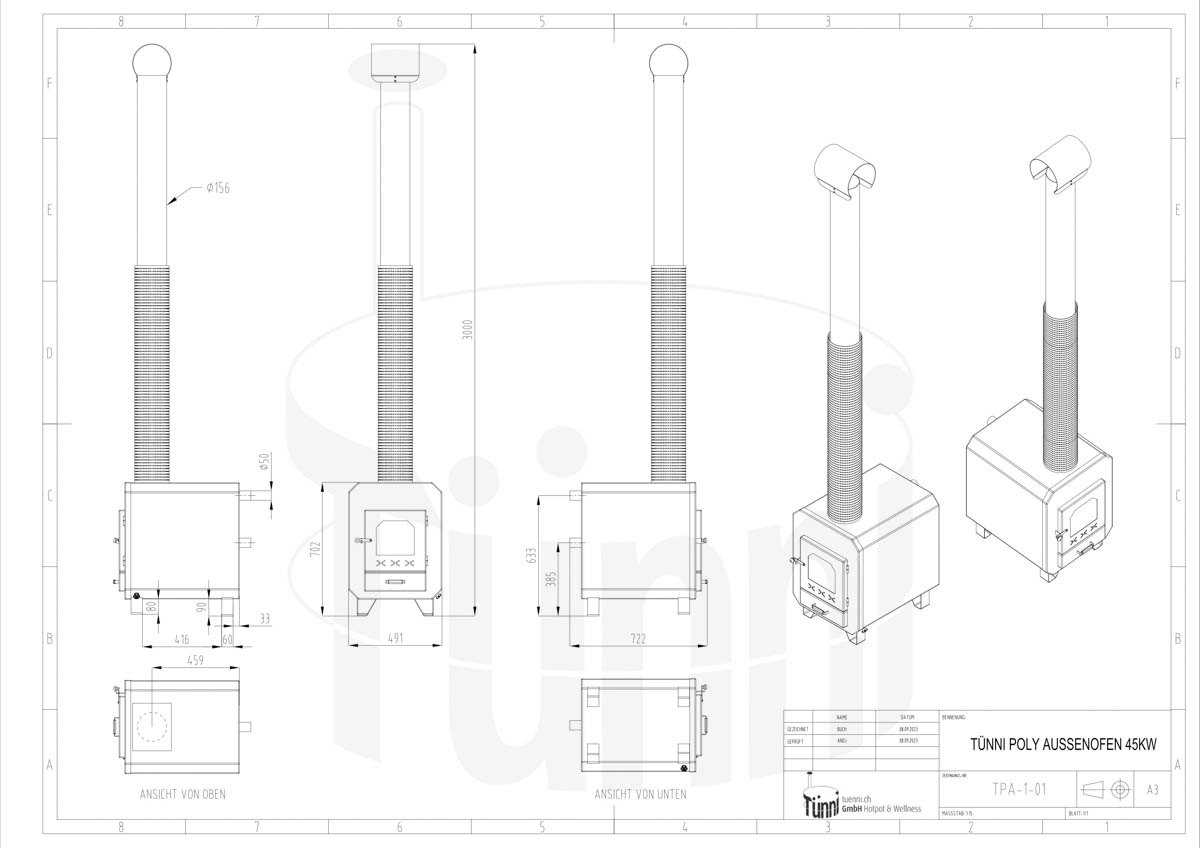TÜNNI Poly Aussenofen - Zeichnung TÜNNI Poly Aussenofen - Zeichnung
