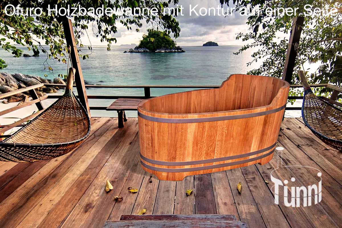 Ofuro Holzbadewanne - Kontur auf einer Seite Ofuro Holzbadewanne - Kontur auf einer Seite