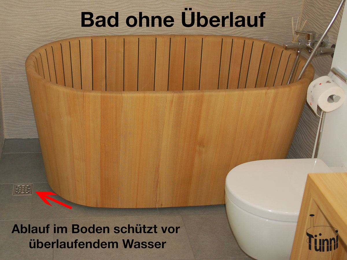 Ofuro Holzbadew Ofuro Holzbadewanne mit Ablauf im Boden