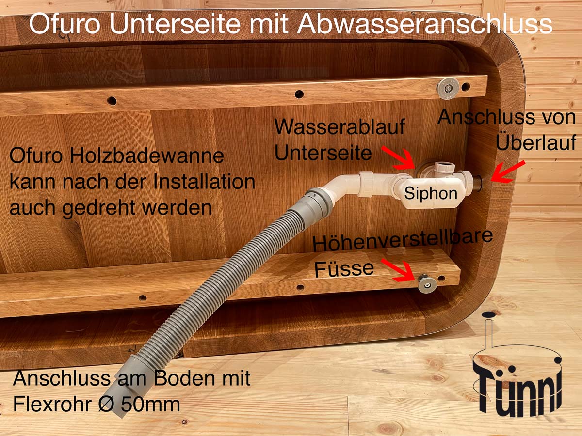 Ofuro Holzbadewanne - Bad Unterseite mit Abwasserablauf Ofuro Holzbadewanne - Bad Unterseite mit Abwasserablauf