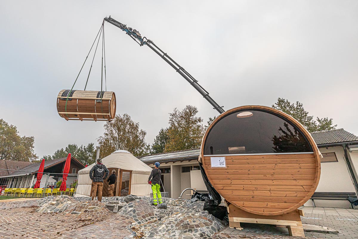 Sauna am See in Uster Fasssauna Kran