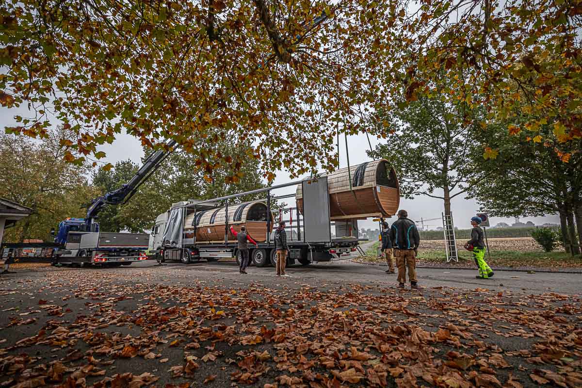 Sauna am See in Uster Fasssauna Transport